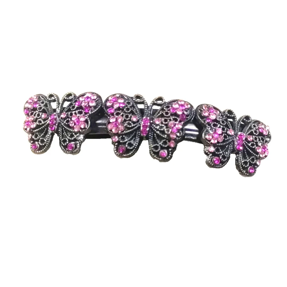 Pink Hair Barrette Tension Clip Gun Metal